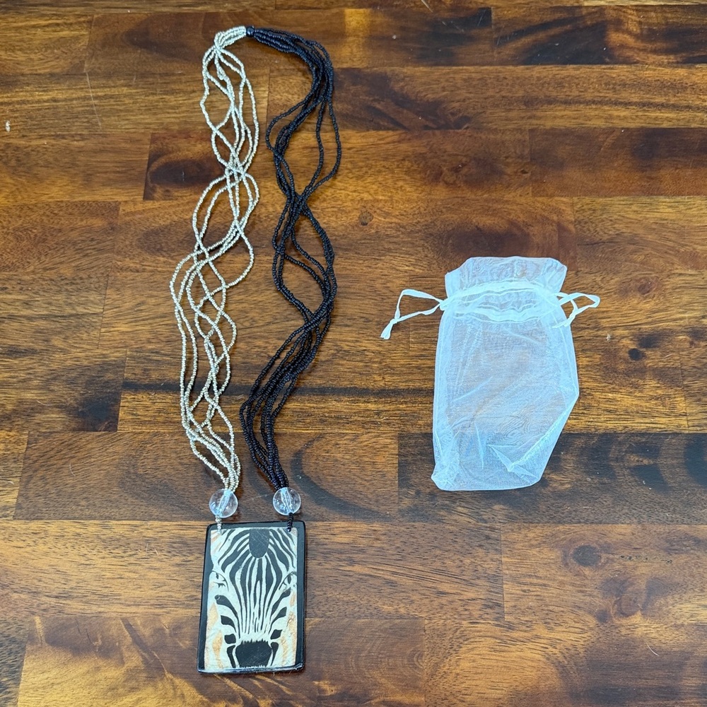 Zebra Pendant Beaded Necklace